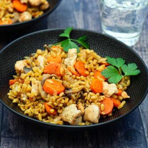 Sauté de poulet sauce poivrons et blé